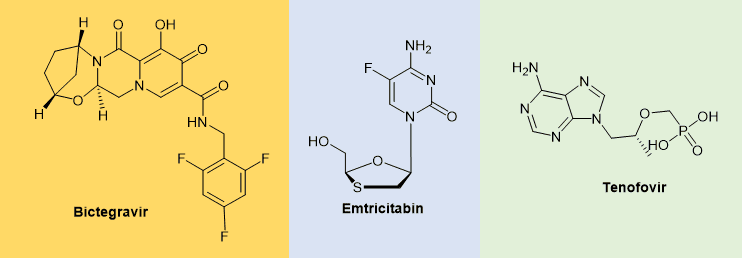 图1. Bictegravir， emtricitabin， tenofovir化学结构。<br>