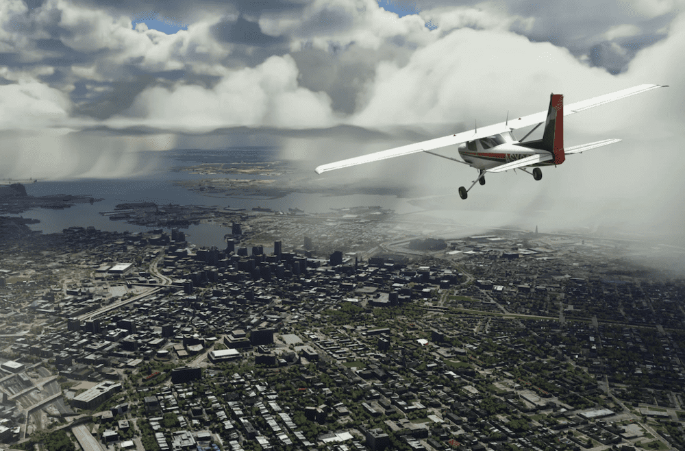 《飞行模拟器》2020 版本中下方城市的画面清晰可见｜微软<br>