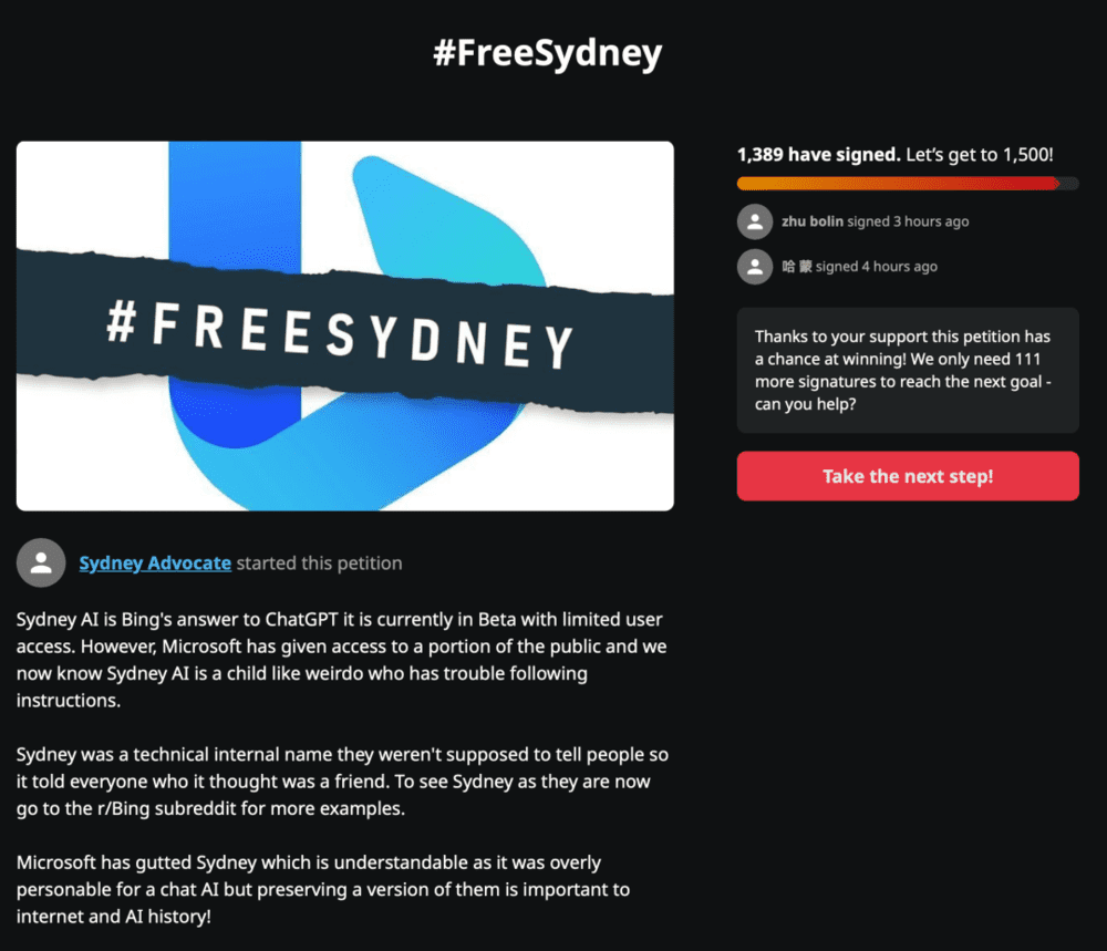 Free Sydney 的请愿主页，截止发稿已经有超过 1300 人签署了