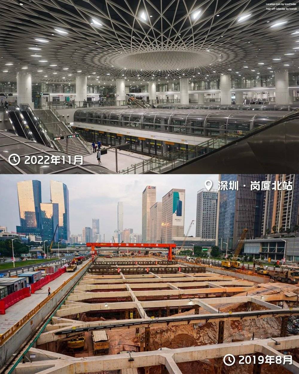 深圳地铁岗厦北站：巨大的开挖规模造就了网红景点“深圳之眼”，但此外枢纽各处细节，尤其地面道路，设计和施工质量一般。
