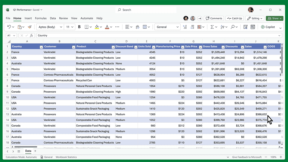 Excel 中使用 Copilot｜图片来源：微软