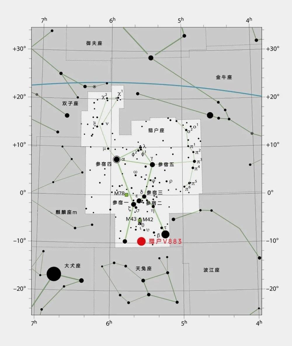 位于猎户座的原恒星猎户V883。（图/IAU/Sky & Telescope）<br>
