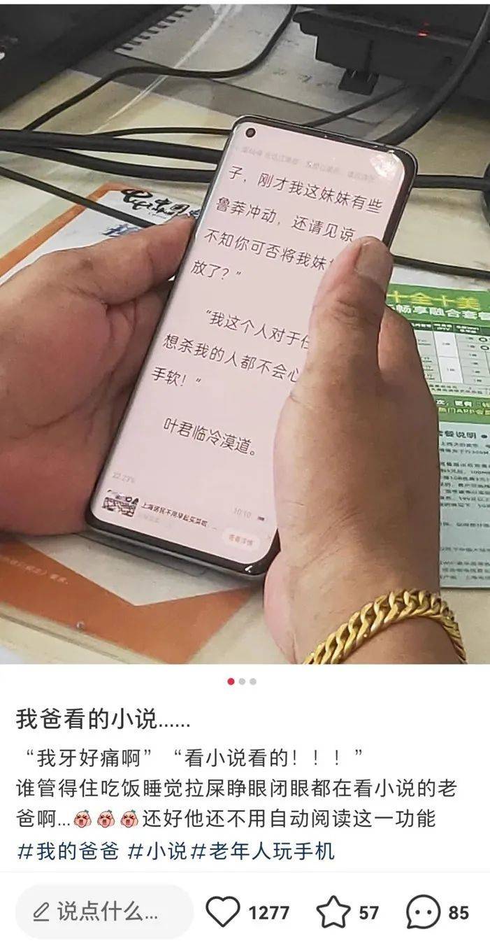 当中年人沉迷网文时，殊不知他们正在被00后们吃得死死的。/图源小红书<o:p></o:p>