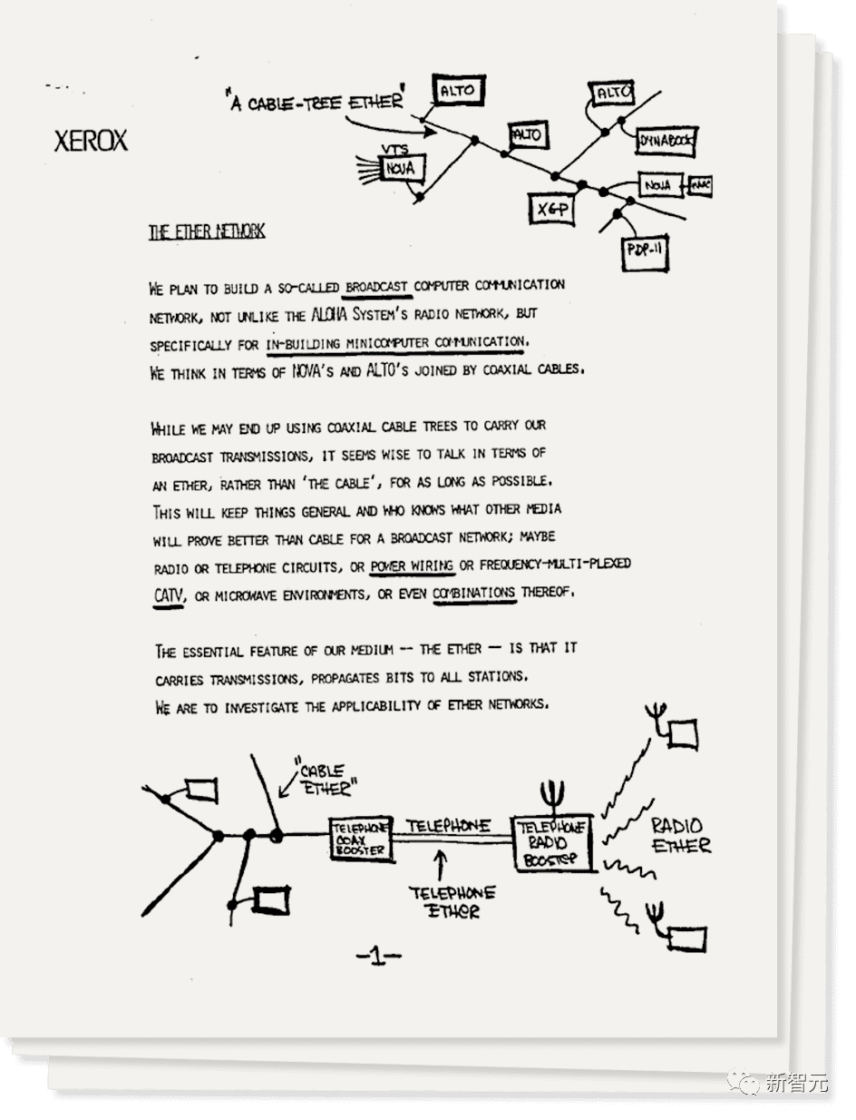 在1973年5月备忘录的第一页，Metcalfe阐述了他对以太网的愿景<br>