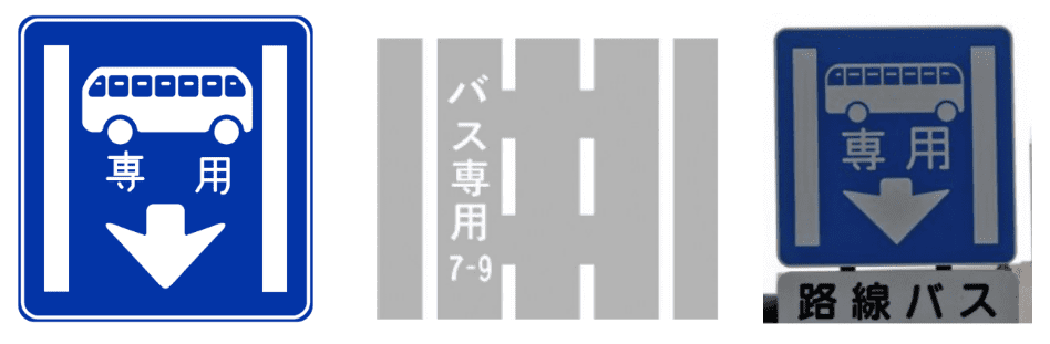 图1 巴士专用道的标志标线，资料来源：警察厅 《交通规制标准》