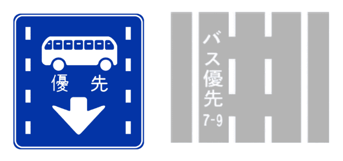 图3 巴士优先道的标志标线，资料来源：警察厅 《交通规制标准》