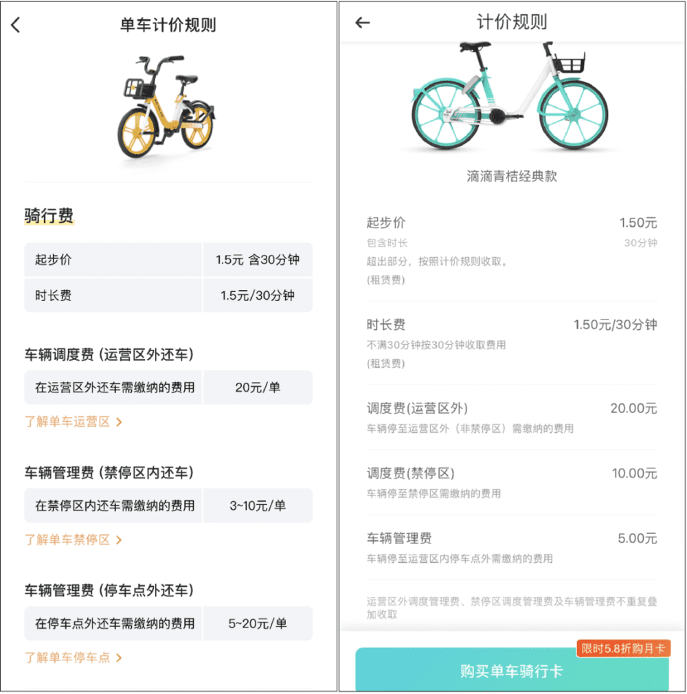 （来源：美团APP、滴滴青桔APP）