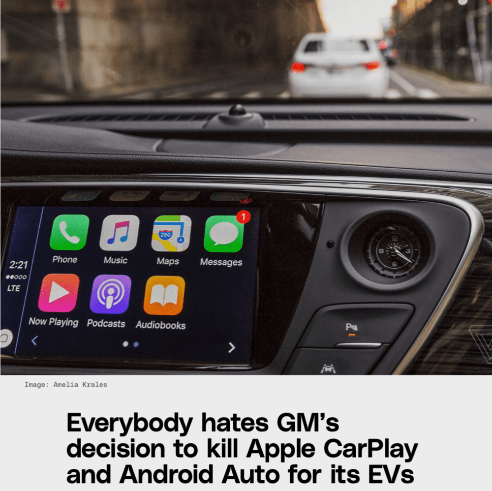 通用汽车放弃CarPlay遭受了诸多批评<br>