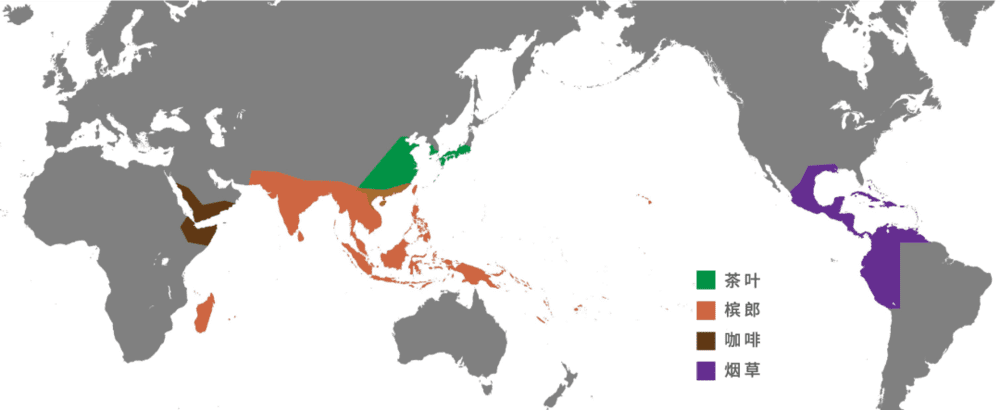 ▲ 1500年前后的世界成瘾品版图<br>