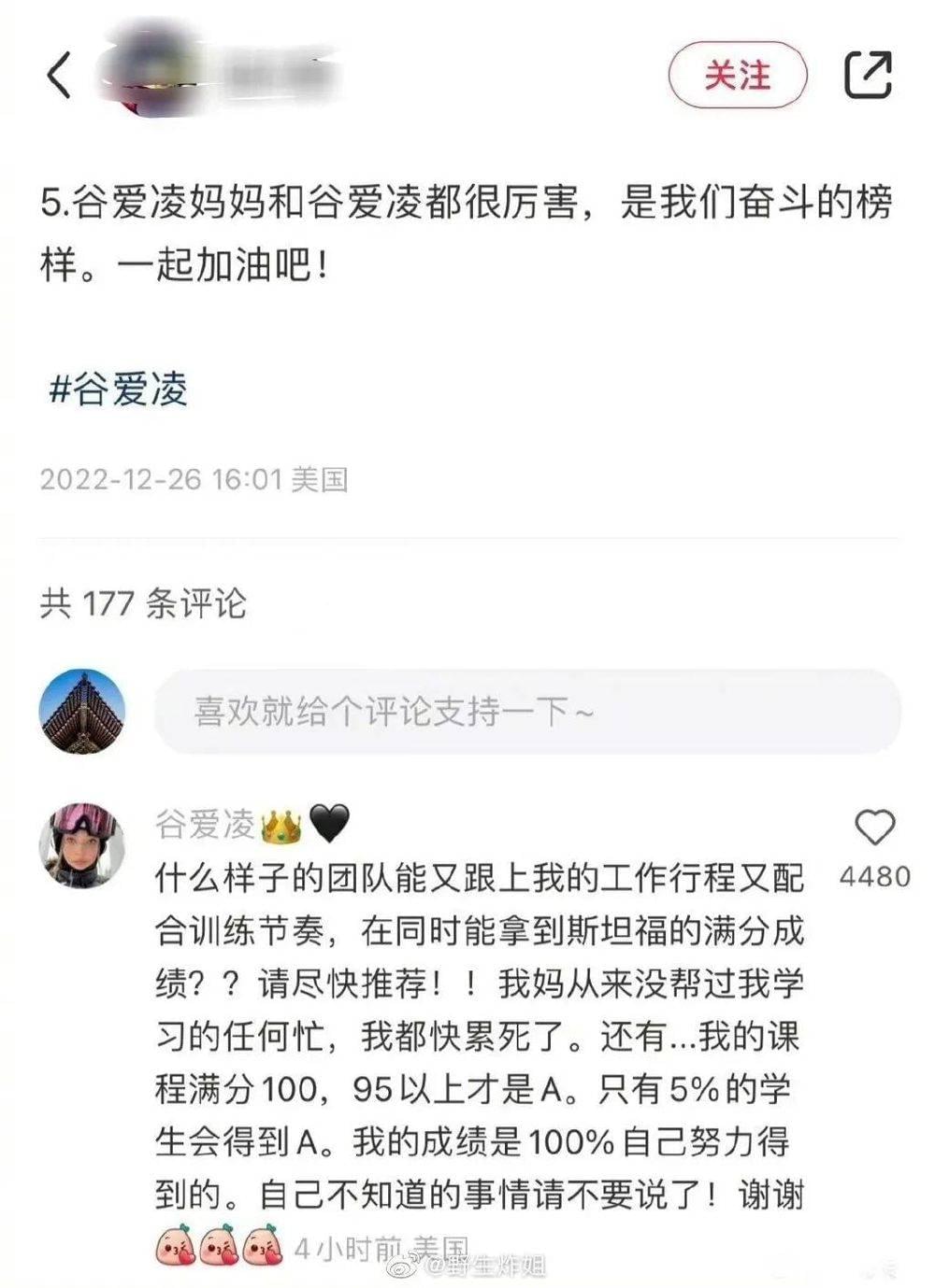 图/谷爱凌也逃不过网友们考官般的分析和质疑（小红书截图）