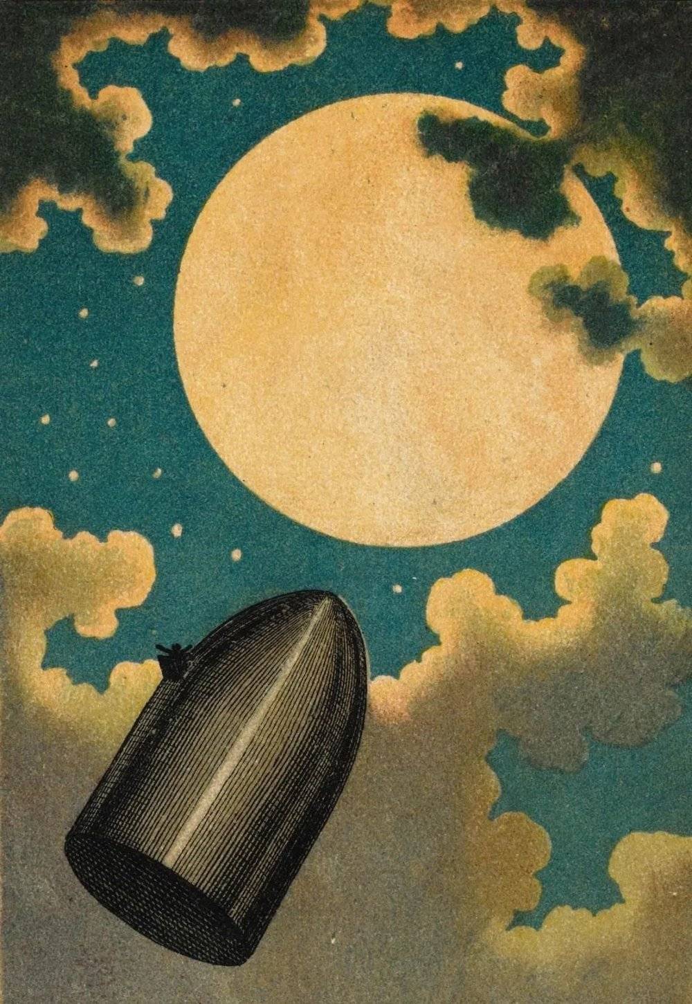 儒勒·凡尔纳作品《从地球到月球》插图，1877年由埃米尔·安托万·贝亚德绘制。图/art.com<br>