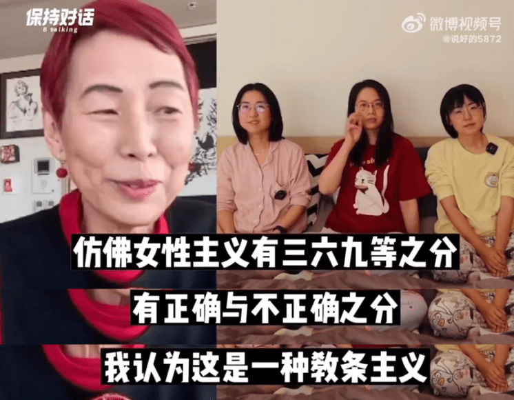 上野千鹤子在此前的采访中表示，女性主义没有高下和对错之分。/视频截图<br>