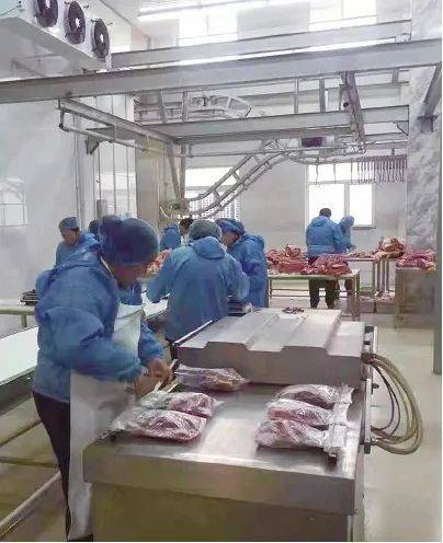 ▲淄博一清真食品工厂内，工人正在分装牛羊肉。受访者供图<br>