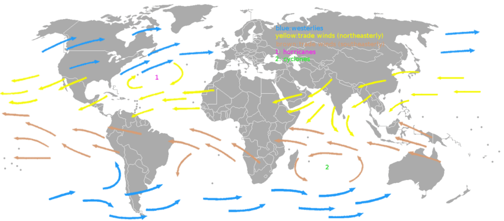 由于缺少大陆的阻隔，南半球的西风带格外狂暴（图片来源：wiki）